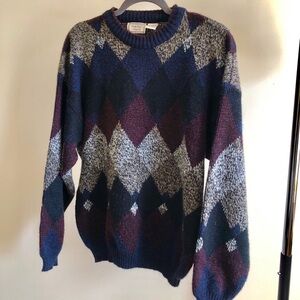 Men's Argyle Sweater - Blue, Gray, Burgundy Bugle Boy M